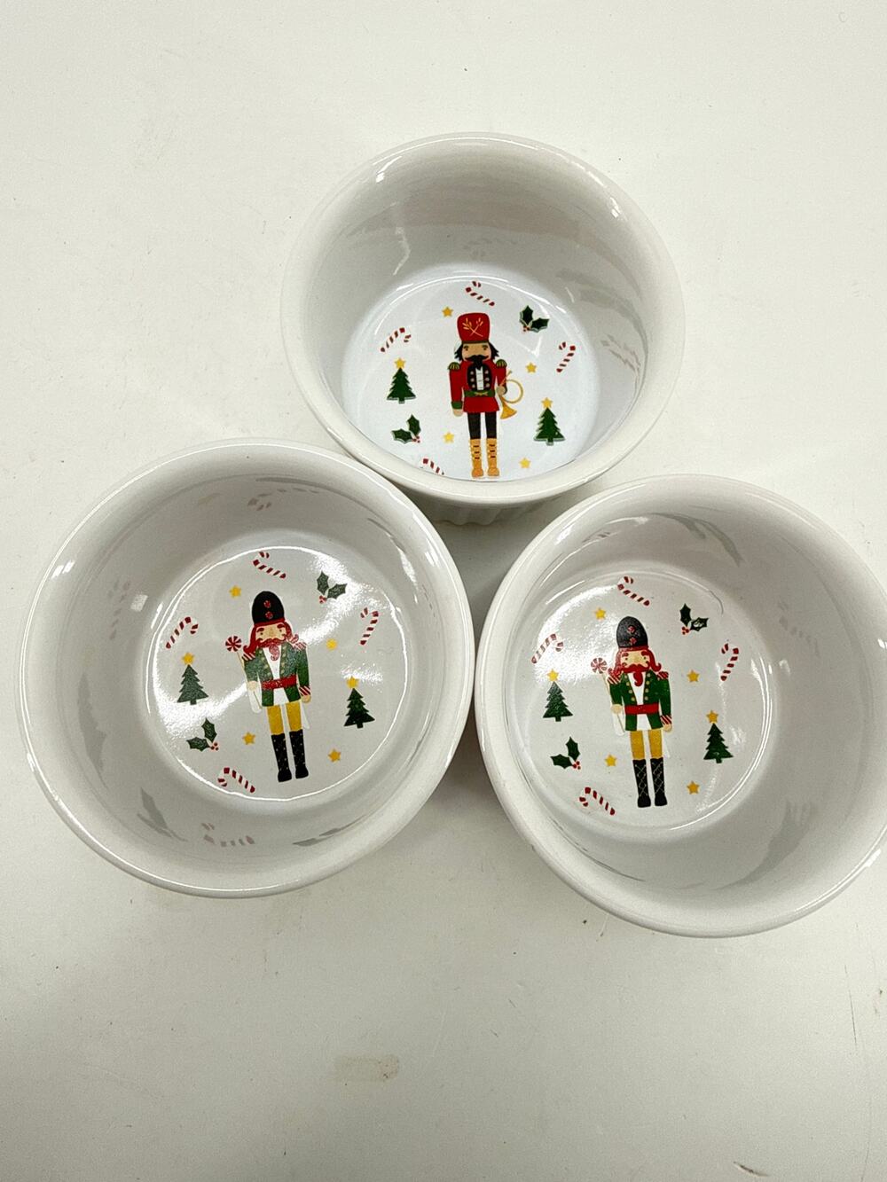 Christmas Nutcracker Ramekins Set of 3 Ceramic Holiday Baking Bowls Candy Dish